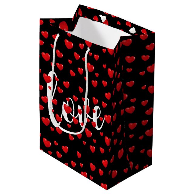 Bolsa De Regalo Mediana Corazones rojos y amor en negro (Angulo Anverso)