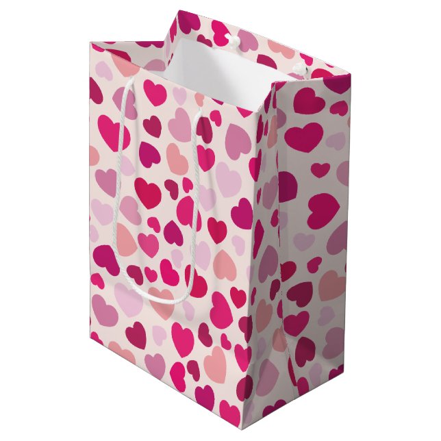 Bolsa De Regalo Mediana Corazones rosados de San Valentín con blanco (Angulo Anverso)