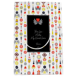 Bolsa De Regalo Mediana Corazones y flores Red y Black Cute Minimalista