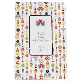 Bolsa De Regalo Mediana Corazones y flores Red y Black Cute Minimalista