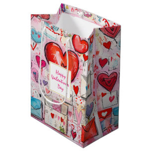 Bolsa De Regalo Mediana Corazones y letras de amor lindo patrón de San Val