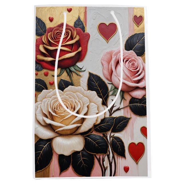 Bolsa De Regalo Mediana Corazones y Rosas opulentos (Anverso)