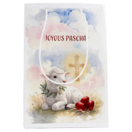 Bolsa De Regalo Mediana Cordero Pascual Alegre, Huevos Rojos y Cruz