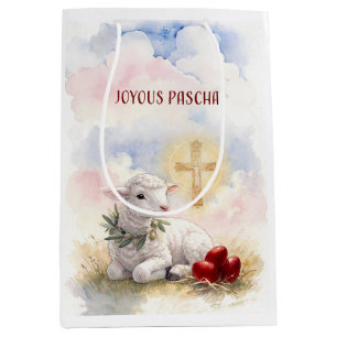 Bolsa De Regalo Mediana Cordero Pascual Alegre, Huevos Rojos y Cruz