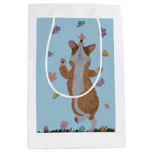 Bolsa De Regalo Mediana Corgi Galés Bailando con Mariposas
