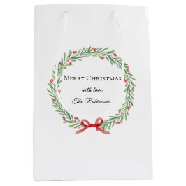 Bolsa De Regalo Mediana Corona de Navidad botánica con letra moderna