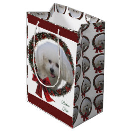 Bolsa De Regalo Mediana Corona de Navidad de Bichon Frise