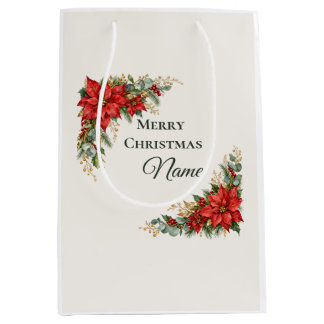 Bolsa De Regalo Mediana Corona de Nochebuena de Navidad con nombre persona