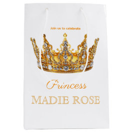Bolsa De Regalo Mediana Corona de Princesa Dorada Cumpleaños de Cuento de 