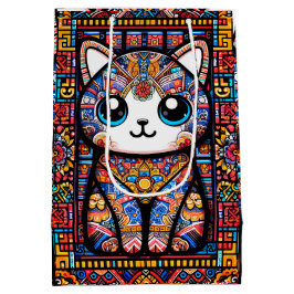 Bolsa De Regalo Mediana Cortar gato con encanto de patrón tradicional
