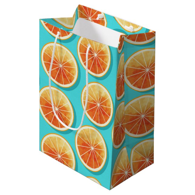 Bolsa De Regalo Mediana Cortes de naranja en azul (Angulo Anverso)