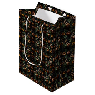 Bolsa De Regalo Mediana Cosecha oscura de otoño - calabazas, trigo, giraso