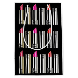 Bolsa De Regalo Mediana Cosmetología negra cromada de lápiz labial