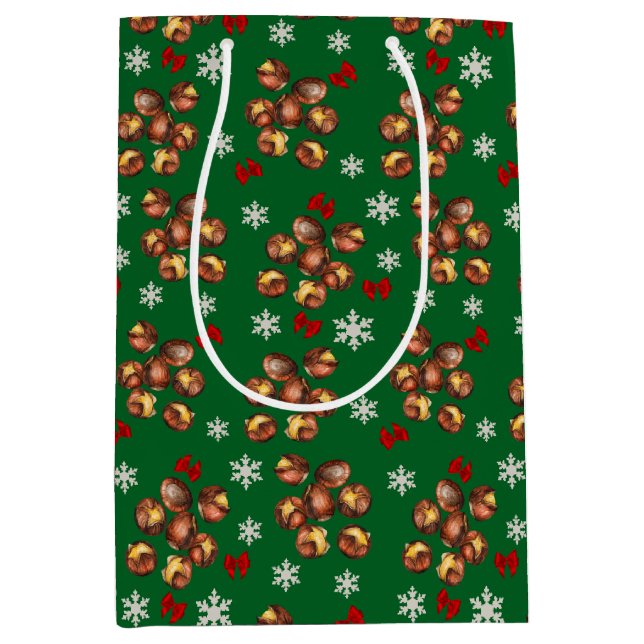 Bolsa De Regalo Mediana Cosmo Castaño Asado Y Copos De Nieve Invierno (Anverso)