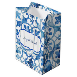 Bolsa De Regalo Mediana Costa Amalfitana Azulejos Blancos Azules Italia