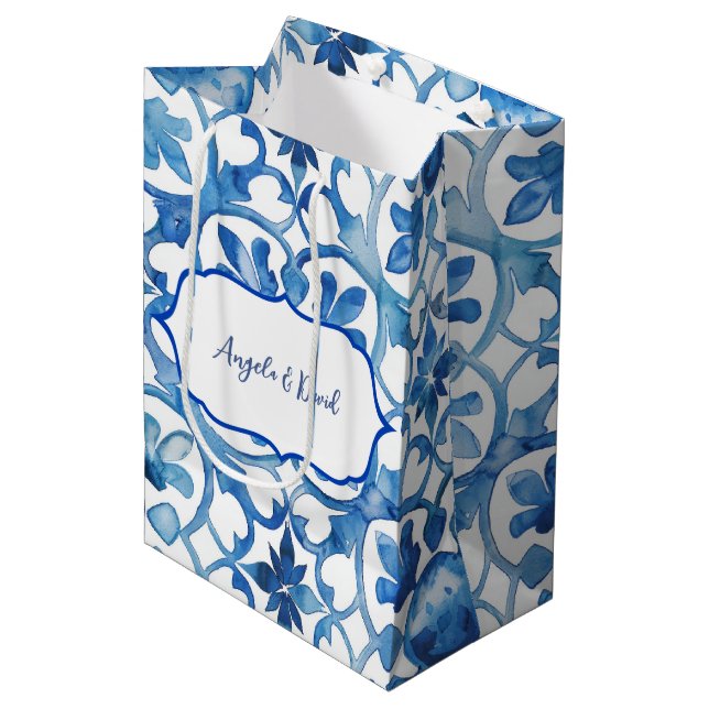 Bolsa De Regalo Mediana Costa Amalfitana Azulejos Blancos Azules Italia (Angulo Anverso)