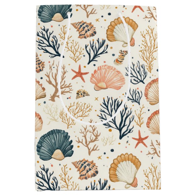 Bolsa De Regalo Mediana Costa Rústica - Aguas marinas, pez estrella, arrec (Anverso)