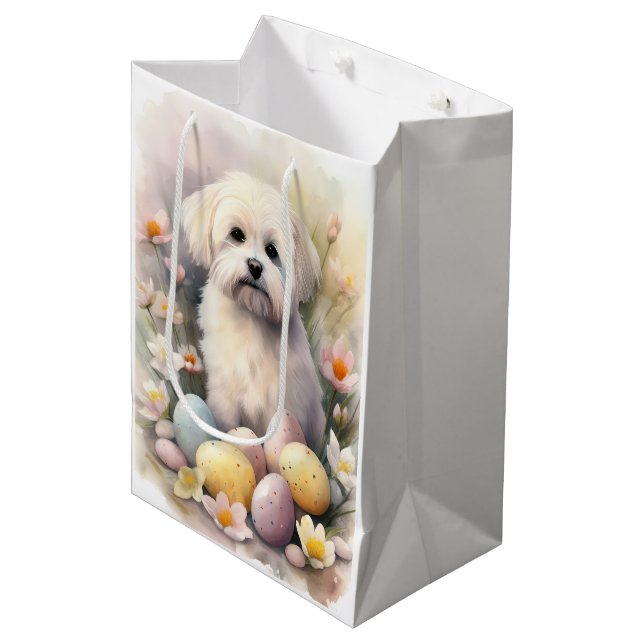 Bolsa De Regalo Mediana Coton De Tulear con festividad de huevos de Pascua (Angulo Anverso)