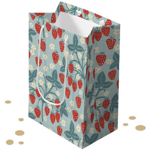 Bolsa De Regalo Mediana Cottagecore Floral Botánico Vintage de Fresa