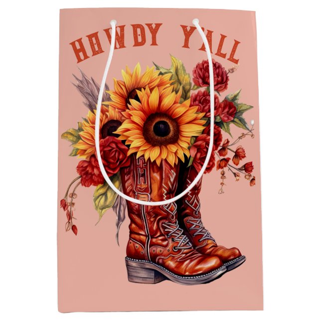 Bolsa De Regalo Mediana Cowboy Boots , howowdy y Boots girasol (Anverso)