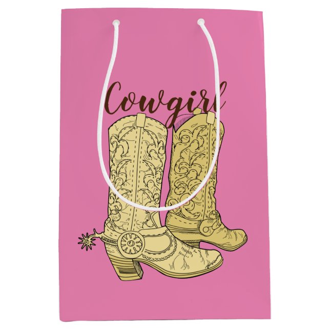 Bolsa De Regalo Mediana Cowgirl Rosa Boots (Anverso)