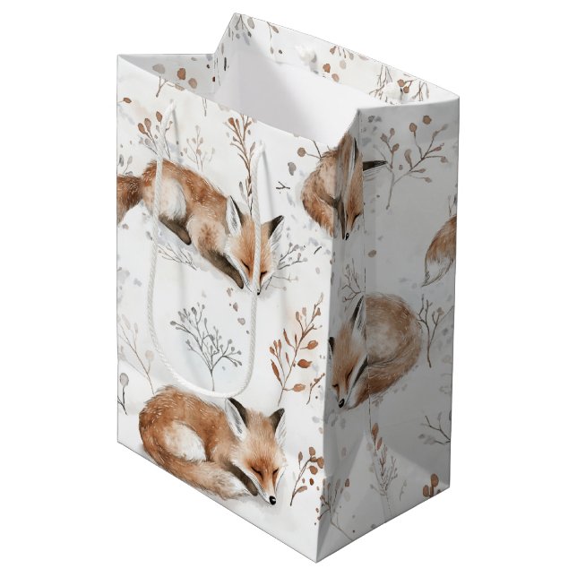 Bolsa De Regalo Mediana Cozy Foxes Animals Christmas (Angulo Anverso)