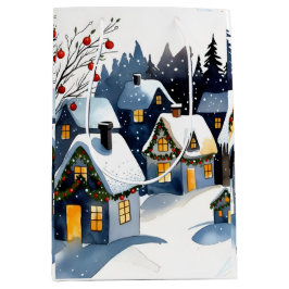 Bolsa De Regalo Mediana Cozy Winter Village Watercolor Christmas Gift Bag