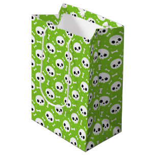 Bolsa De Regalo Mediana Cráneo Verde Adorable y Patrón de Halloween de Hue