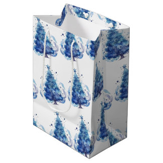 Bolsa De Regalo Mediana Crea Tu Propio Árbol de Navidad en Acuarela Azul