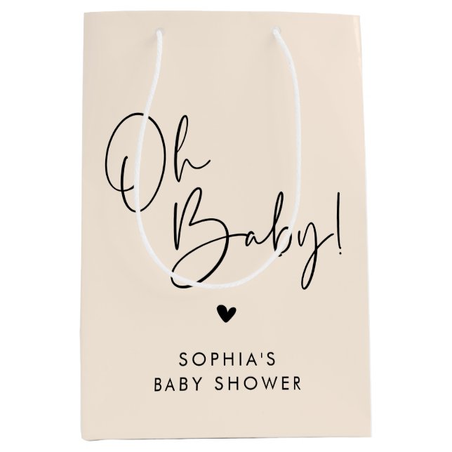 Bolsa De Regalo Mediana Cream Beige Oh Baby Modern Boho Baby Shower (Anverso)
