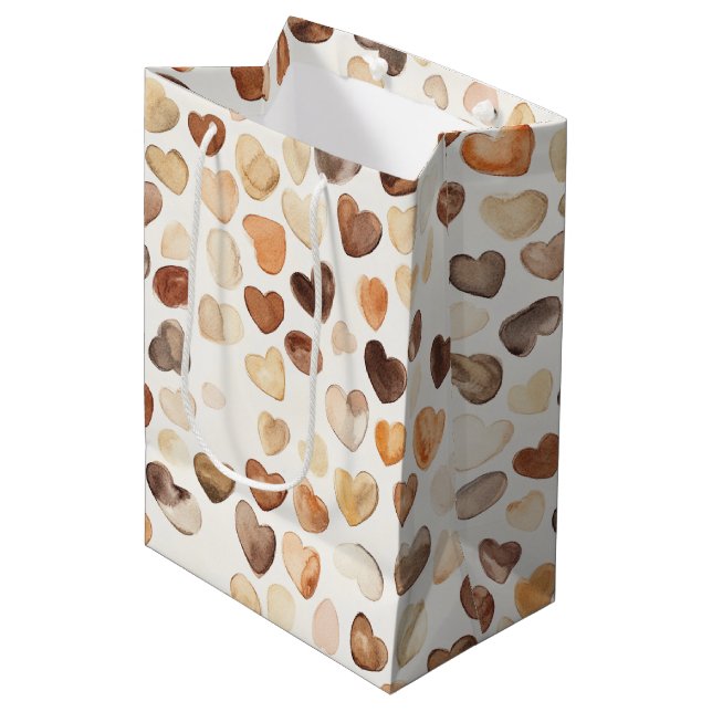 Bolsa De Regalo Mediana Cream Brown Peach Coffee Beans Hearts Birthday (Angulo Anverso)