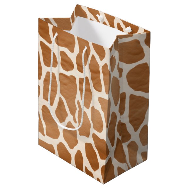 Bolsa De Regalo Mediana Cream Brown Safari Girafa Animal Print (Angulo Anverso)