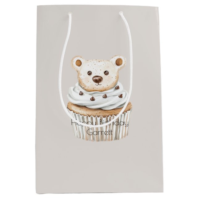 Bolsa De Regalo Mediana Cream Cupcake Bears Birthday (Anverso)