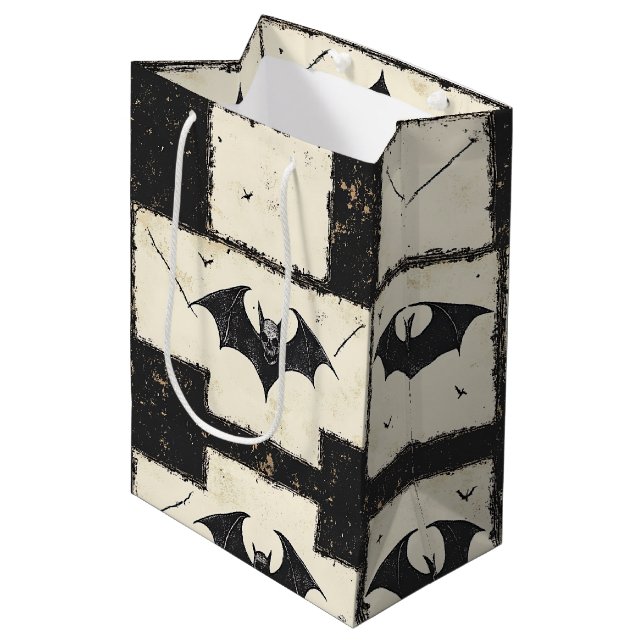 Bolsa De Regalo Mediana Cream Denim Grunge Patchwork with Bats (3) (Angulo Anverso)