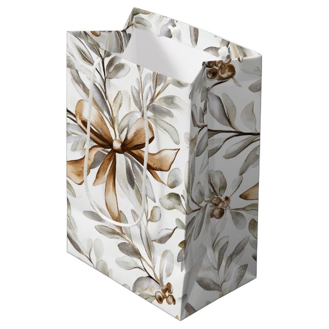 Bolsa De Regalo Mediana Cream Gingerbread Christmas Bows (Angulo Anverso)