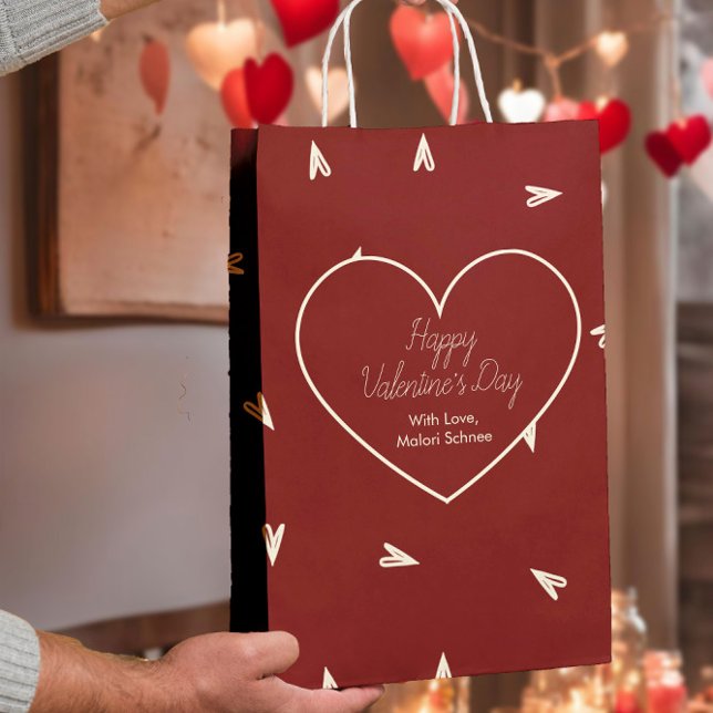 Bolsa De Regalo Mediana Cream Hearts on Burgundy - Minimal Valentine  (Subido por el creador)