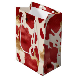Bolsa De Regalo Mediana Cream Red Gold Western Piel de vaca
