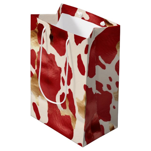 Bolsa De Regalo Mediana Cream Red Gold Western Piel de vaca (Angulo Anverso)
