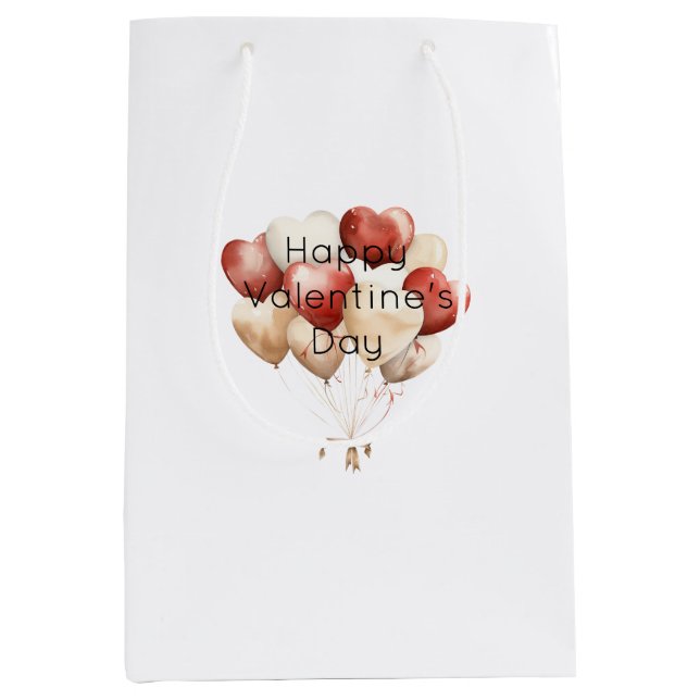 Bolsa De Regalo Mediana Cream Red Hearts Balloons Valentine's Day (Anverso)