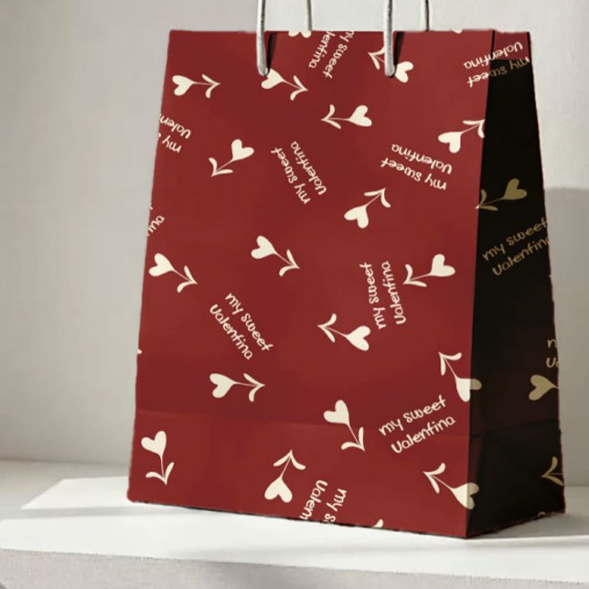 Bolsa De Regalo Mediana Cream Script Hearts on Burgundy– Valentine pattern (Subido por el creador)