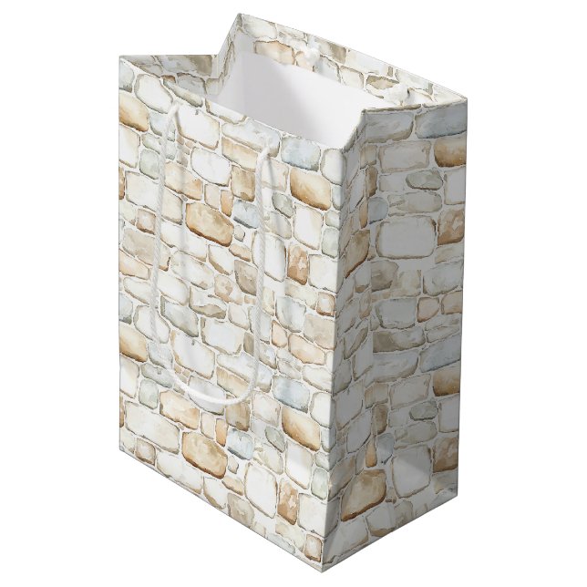 Bolsa De Regalo Mediana Cream White Grey Faux Stones Birthday (Angulo Anverso)