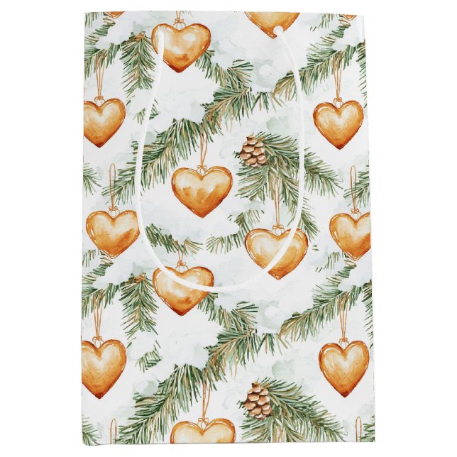 Bolsa De Regalo Mediana Creamy Caramel Hearts Christmas Tree Branches (Anverso)