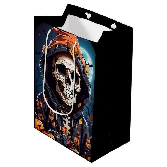 Bolsa De Regalo Mediana Creepe Grinning Skeleton Halloween (Angulo Anverso)