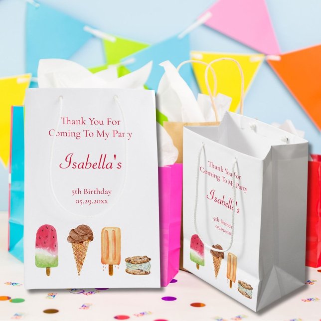 Bolsa De Regalo Mediana Crema de hielo acuarela y bicicletas cumpleaños gr (Charming Watercolor Ice Cream & Popsicles Bag: Ideal for Birthday Gift Giving or favor bag! )