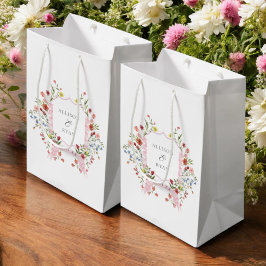 Bolsa De Regalo Mediana Cresta de Monograma de Boda de Jardín Caprichoso