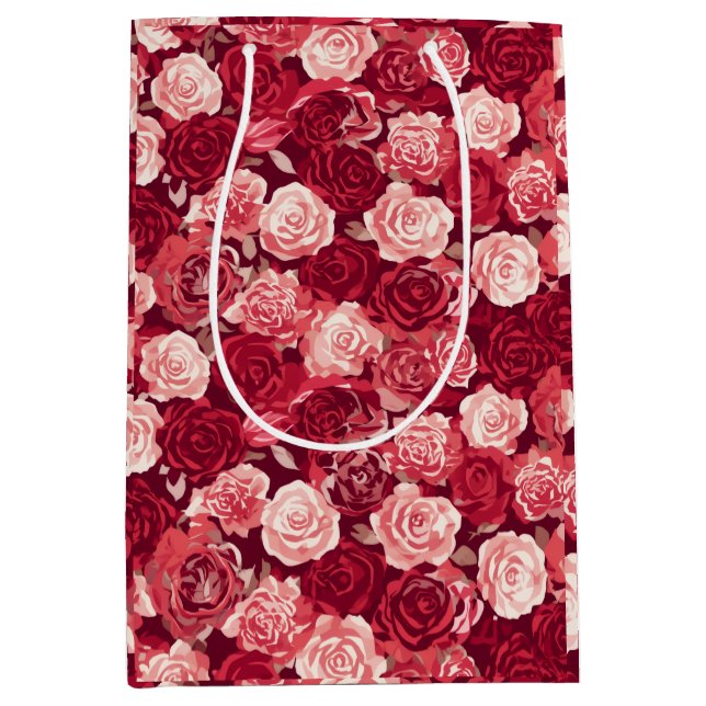 Bolsa De Regalo Mediana Crimson & Blush Seamless Rose Pattern (Anverso)