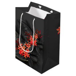 Bolsa De Regalo Mediana Crimson de oro negro Foliage tropical exótico