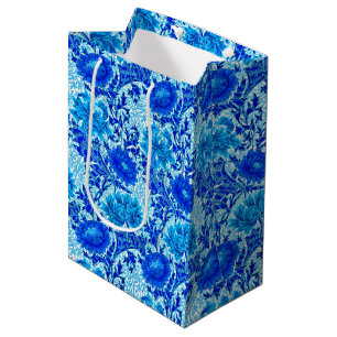 Bolsa De Regalo Mediana Cristal de Crisantemos William Morris Tonos de Azu