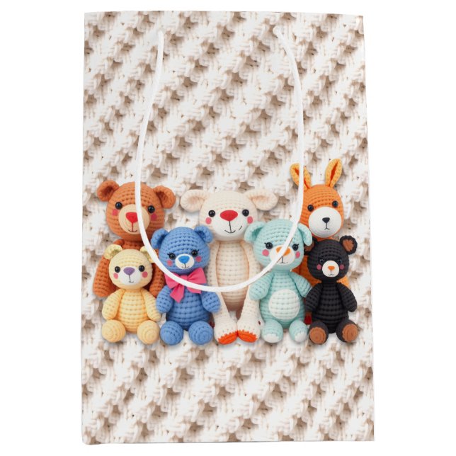 Bolsa De Regalo Mediana Crocheted Stuffed Animals Blue and Yellow (Anverso)