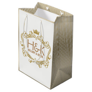 Bolsa De Regalo Mediana Crown y marco floral de Purpurina dorado